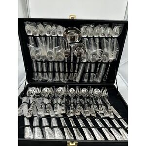 Wm Rogers and Son Enchanted Rose Silverware 83 Pc Set Elegant Silver Plated Nice